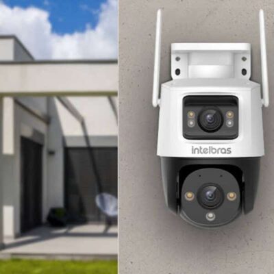 Imagem da Câmera Mibo 360° WIFI IM9+ com destaque para lente e suporte Micro SD