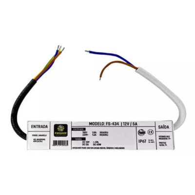 FONTE 12V 5A BLINDADA FS-434 LINHA GOLD A PROVA DE ÁGUA